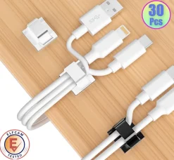 Elfcam - 30x Clips Câble Adhésif Ethernet, Blanc 8.0mm, Maison/Bureau, Attache Fil (Lot de 30)^Elfcam-shop Clearance