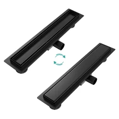 Caniveau de Douche 60 cm, Acier Inoxydable, Siphon de Sol 2 en 1 avec Filtre à Cheveux, Finition Noire^EMKE Hot