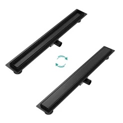 Caniveau de Douche 50 cm, Acier Inox, Siphon de Sol 2 en 1 avec Filtre à Cheveux, Finition Noire Élégante-EMKE Clearance