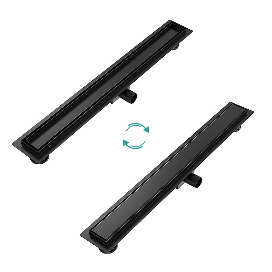 Caniveau de Douche 50 cm, Acier Inox, Siphon de Sol 2 en 1 avec Filtre à Cheveux, Finition Noire Élégante-EMKE Clearance