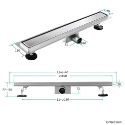 Siphon de douche linéaire, 80x7 cm, inox brossé SUS304, double installation^EMKE New
