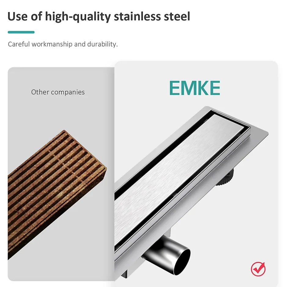 Siphon de douche linéaire, 80x7 cm, inox brossé SUS304, double installation^EMKE New