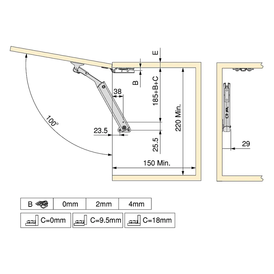 Compas pour portes levantes Altius One, Gamme de force 1440-2200, Acier, Nickelé-Emuca New