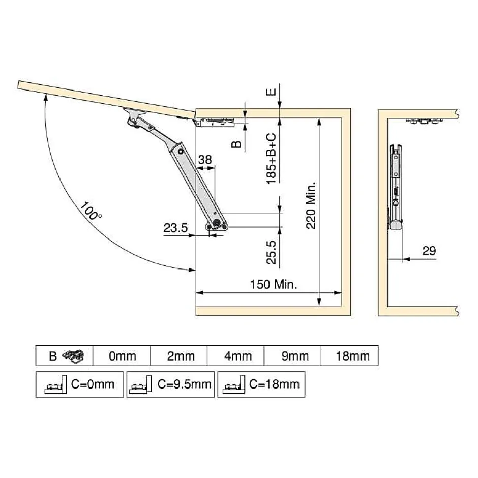 Compas pour portes levantes Altius One, Gamme de force 940-1710, Acier, Nickelé-Emuca Sale