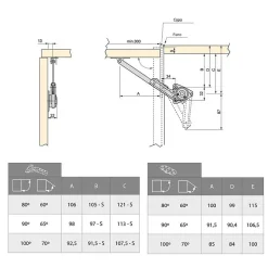Jeu de compas de porte relevable NSDX, force 20-70kgxcm, Acier et Zamak, Nickelé^Emuca Clearance