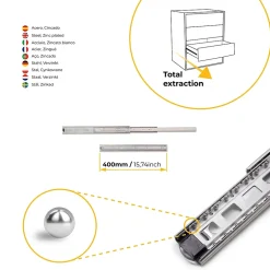 Emuca Jeu de coulisses à billes pour tiroir à sortie totale, hauteur 45mm, longueur 400mm, Acier, Zingué^ Discount