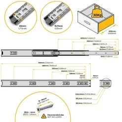 Emuca Jeu de coulisses à billes pour tiroir à sortie totale, hauteur 45mm, longueur 600mm, Acier, Zingué- Online