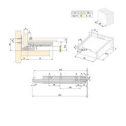 Emuca Jeu de coulisses invisibles pour tiroir Silver, à sortie totale, avec fermeture amortie et loqueteau, profondeur 340mm,-
