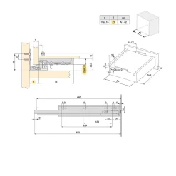 Emuca Jeu de coulisses invisibles pour tiroir Silver, à sortie totale, avec fermeture amortie et loqueteau, profondeur 440mm,^ Hot