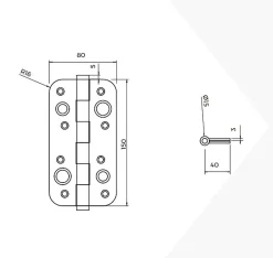 Lot de 5 charnières de porte de sécurité, 150x80mm, charnières anti-dégondage à bords arrondis, sans garniture, Acier, Noir-Emuca Clearance
