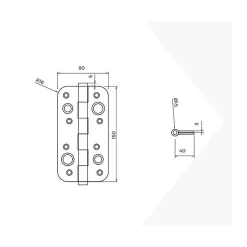 Lot de 5 charnières de porte de sécurité, 150x80mm, charnières anti-dégondage à bords arrondis, sans garniture, Acier, Noir-Emuca Clearance