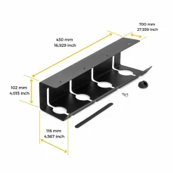 Lot de 2 Chemin de câbles sous le bureau, Longueur 430 mm, Acier, Peint en noir-Emuca