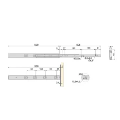 Emuca Lot de 5 jeux de coulisses pour tiroirs, roulement à billes, hauteur 45mm, profondeur 500mm, à sortie totale, avec push,^ Best