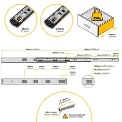 Emuca Lot de 5 jeux de Coulisses pour tiroirs, roulement à billes, hauteur 45mm, profondeur 600mm, sortie totale, fermeture^ Best