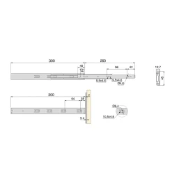 Emuca Lot de 5 jeux de coulisses pour tiroirs, roulement à billes, hauteur 45mm, profondeur 300mm, à sortie totale, avec push,- Best