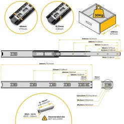 Emuca Lot de 5 jeux de Coulisses pour tiroirs, roulement à billes, hauteur 45mm, profondeur 400mm, sortie totale, Noir- New