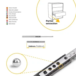 Emuca Lot de 5 jeux de coulisses de tiroir, roulement à billes, hauteur 17mm, profondeur 246mm, sortie partiel, Zingué^ Sale