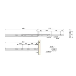 Emuca Lot de 5 jeux de coulisses pour tiroirs, roulement à billes, hauteur 45mm, profondeur 550mm, à sortie totale, avec push,^ Outlet