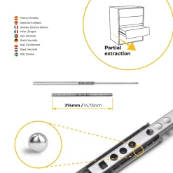 Emuca Lot de 5 jeux de coulisses de tiroir, roulement à billes, hauteur 17mm, profondeur 374mm, sortie partielle, zingué^