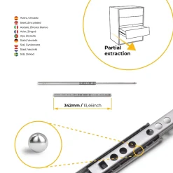 Emuca Lot de 5 jeux de coulisses de tiroir, roulement à billes, hauteur 17mm, profondeur 342mm, sortie partiel, Zingué^ Clearance
