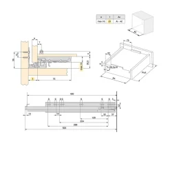 Emuca Lot de 10 jeux de coulisses de tiroir invisible Silver, à sortie totale, avec fermeture amortie et loqueteau, profondeur- Clearance