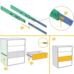 Emuca Lot de 5 jeux de Coulisses pour tiroirs, roulement à billes, hauteur 45mm, profondeur 550mm, sortie totale, fermeture- Best