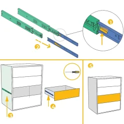 Emuca Lot de 5 jeux de glissières de tiroirs, roulement à billes, hauteur 45mm, profondeur 500mm, sortie totale, zingué^ New
