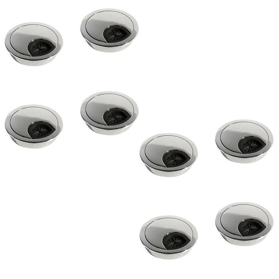 Lot de 8 passe-câbles circulaires, diamètre 60mm, à encastré Zamak, Chromé-Emuca Discount