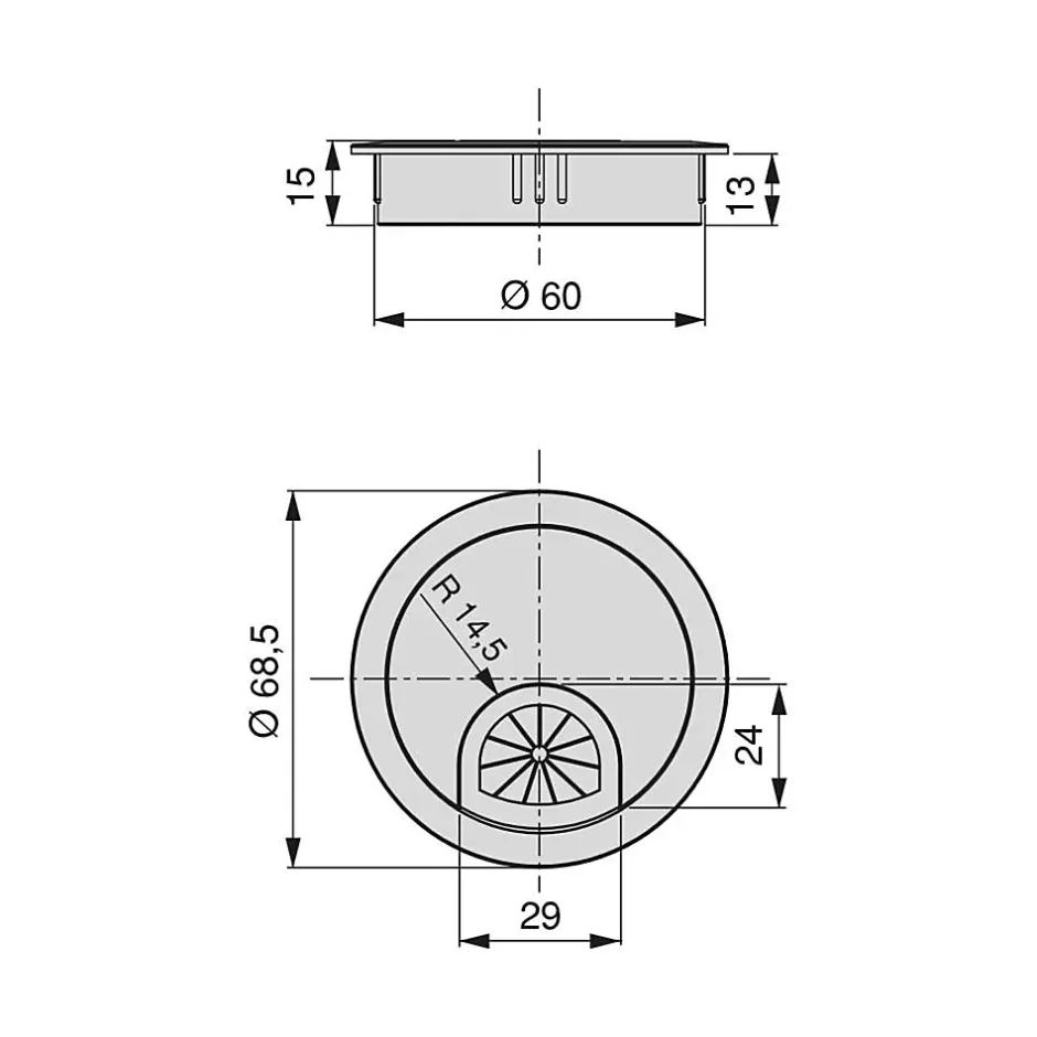 Lot de 8 passe-câbles circulaires, diamètre 60mm, à encastré Zamak, Chromé-Emuca Discount