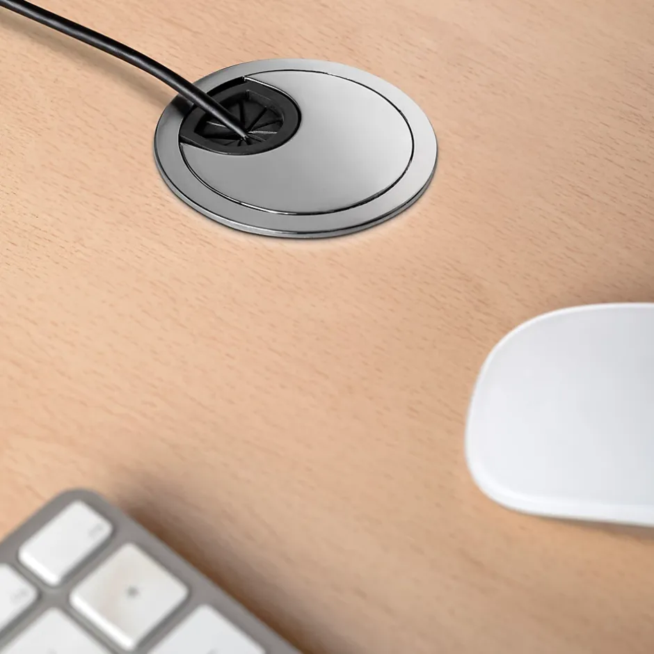 Lot de 8 passe-câbles circulaires, diamètre 60mm, à encastré Zamak, Chromé-Emuca Discount