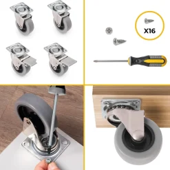 Lot de 4 roulettes Slip avec plétine de montage, diamètre 50mm, Acier et Plastique, Gris Plastique-Emuca Clearance