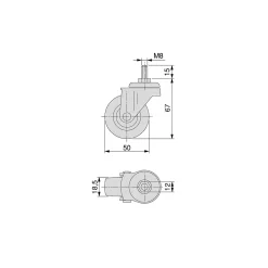 Lot de 4 roulettes Slip gris-noir avec boulon, diamètre 50mm, Acier et Plastique, Gris Plastique^Emuca Hot