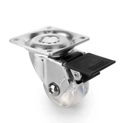 Lot de 4 roulettes transparentes Slip 3 avec plétine de montage, diamètre 35mm, Acier et Plastique-Emuca New