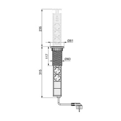Multiconnecteur élevable Vertikal A+C, EU, Peint en aluminium, Plastique et Aluminium.-Emuca Discount
