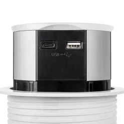 Multiconnecteur Vertikal Push diamètre 100mm, 3 prises de type Schuko, 1 USB type A, 1 USB type C, Acier et Plastique, Peint-Emuca Hot