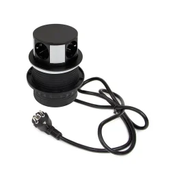 Multiconnecteur Vertikal Push diamètre 100mm, 3 prises de type Schuko, 1 USB type A, 1 USB type C, Acier et Plastique, Peint-Emuca