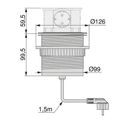 Multiconnecteur Vertikal Push diamètre 100mm, 3 prises de type Schuko, 1 USB type A, 1 USB type C, Acier et Plastique, Peint-Emuca