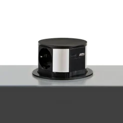 Multiconnecteur Vertikal Push diamètre 100mm, 3 prises de type Schuko, 1 USB type A, 1 USB type C, Acier et Plastique, Peint-Emuca