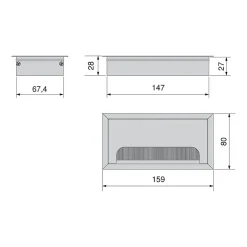 Passe-cables pour table Quadrum, rectangulaire, 159x80mm, à encastrer, Aluminium, anodisé mat-Emuca Sale