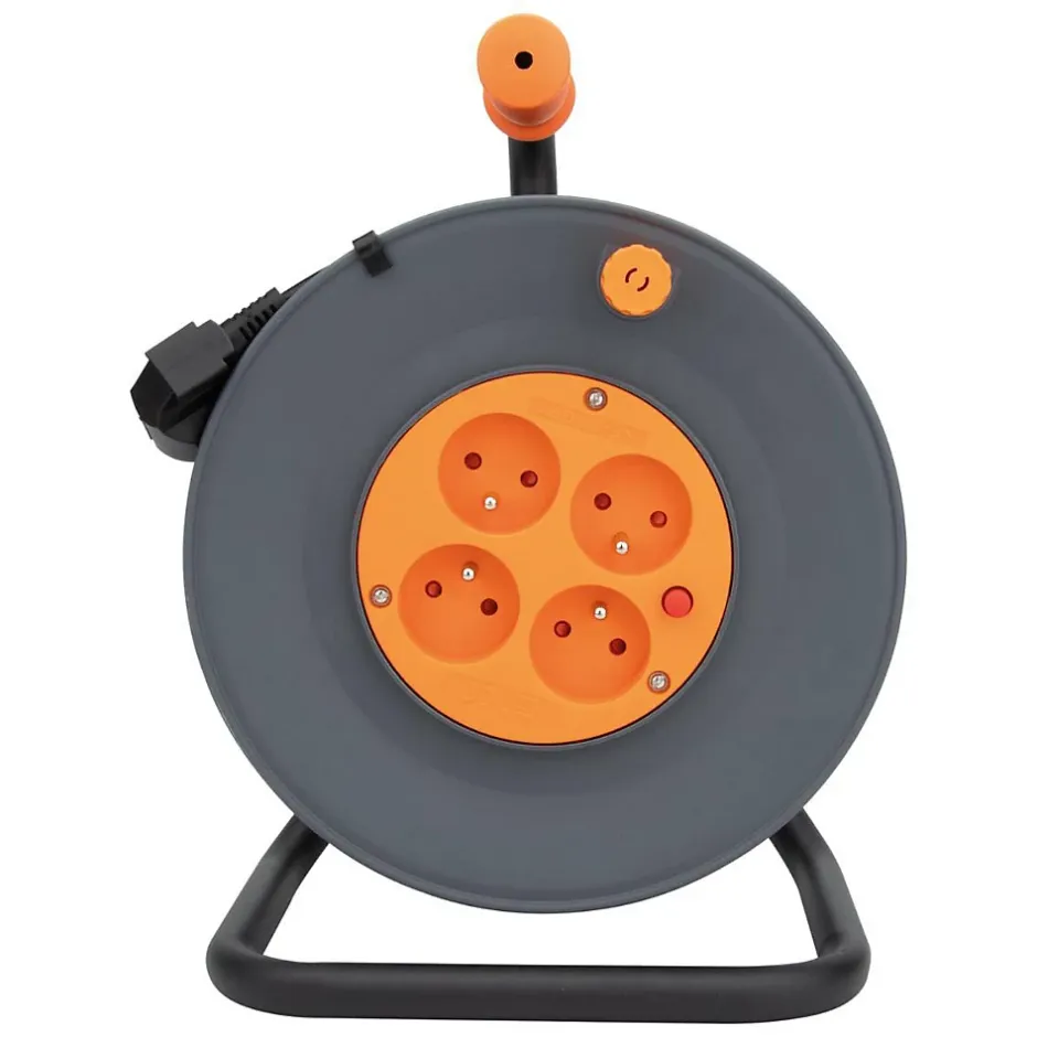 Enrouleur 4 prises 25m + coupe-circuit + support-Zenitech Hot