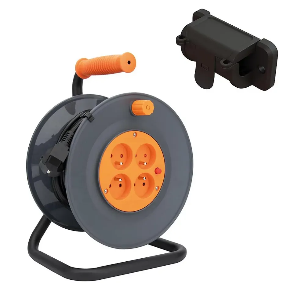 Enrouleur 4 prises 25m + coupe-circuit + support-Zenitech Hot