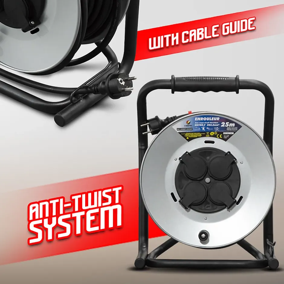 Enrouleur 4 prises-h07rn-3g2.5MM²-25M - Acier galvanisé --I-Watts Pro Best