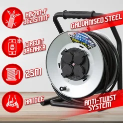 Enrouleur 4 prises-h07rn-3g2.5MM²-25M - Acier galvanisé --I-Watts Pro Best