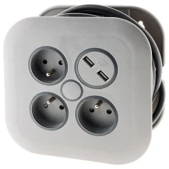 Enrouleur 3 x 2P+T + 2x USB - 7m - gris -^Zenitech Clearance