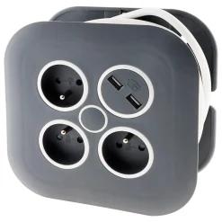 Enrouleur 3 x 2P+T + 2x USB - 7m - noir --Zenitech New