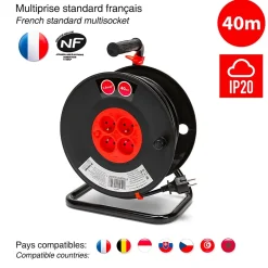 Enrouleur bricolage, 4 prises, 40 mètres, 3G1.5mm2, NF^Velamp Clearance
