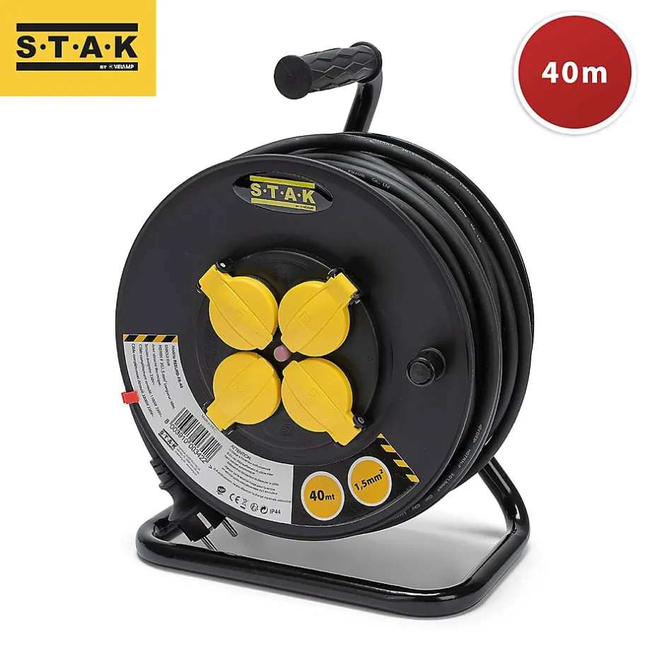 Enrouleur chantier, 4 prises, 40 mètres, 3G1.5mm2, NF, IP44^Velamp Hot