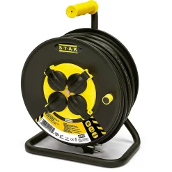 Enrouleur de câble électrique professionnel, 4 prises et prise Schuko, H07RN-F3G2.5MM2, 25M , GS (TUV)- IP44.^Velamp New