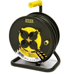 Enrouleur de câble électrique professionnel, 4 prises et fiche Schuko, H07RN-F3G2.5MM2, 40M , GS (TUV), IP44.-Velamp Clearance