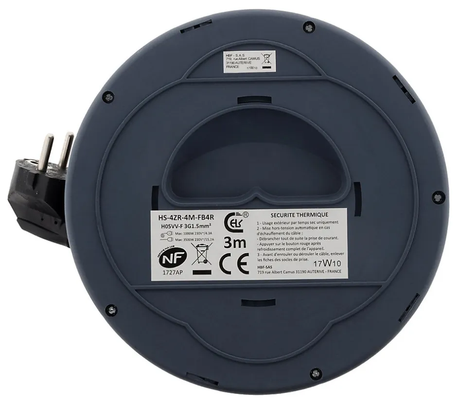 Enrouleur domestique 3m 4 prises 2P+T - Gris --Zenitech